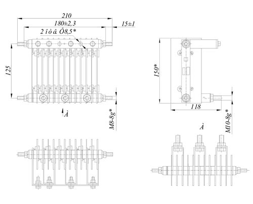 Габаритные, установочные и присоединительные размеры выпрямительного блока МД 16-400-4